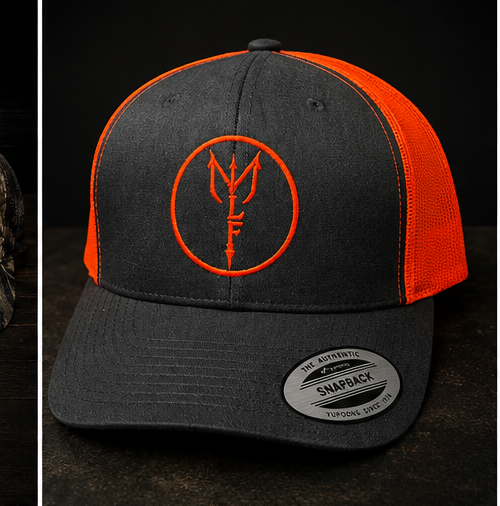 Orange trident embroidered hat front